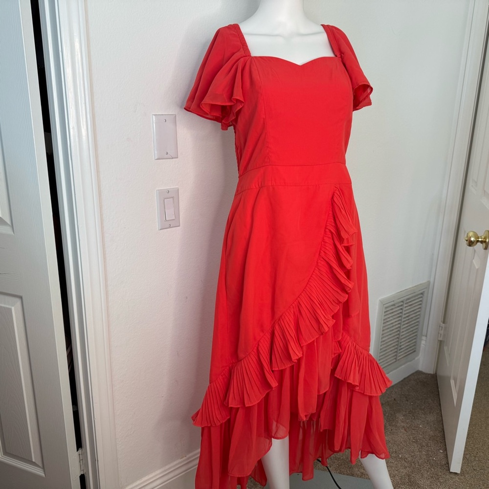 NWT JessaKae Elegant Red Ruffle Flowy Dress